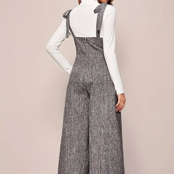 Button Decor Wide Leg Tie Strap Jumpsuit - Picture 2 of 7